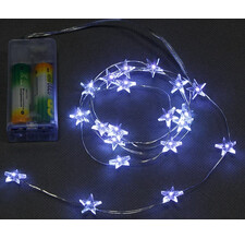 Светодиодная гирлянда Роса Звездочки на батарейках 20 холодных белых мини LED ламп 1 м, серебряная ПРОВОЛОКА Koopman
