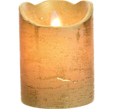 Светодиодная свеча Живое Пламя 10*7.5 см золотая восковая на батарейках, таймер Kaemingk