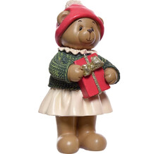 Новогодняя фигурка Мишка в красной шапочке стоящий - Девочка 14 см Kaemingk