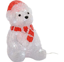 Медведь в красном колпачке и шарфе светящийся, 28 см, уличный, акрил, 30 холодных белых LED ламп, IP 44 Kaemingk