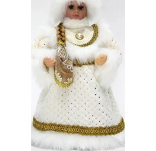 Снегурочка в белой с золотом шубе и шапке 30 cm 30  см